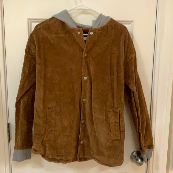 Tan corduroy fall jacket with hood - Picture 1 of 2